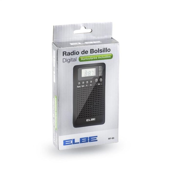 Elbe RF-93 Radio de Bolsillo Digital AM/FM con Auriculares Incluidos - Portátil y Compacta con Memoria para 20 Emisoras