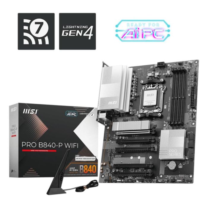 MSI PRO B840-P WiFi Placa Base ATX AMD B840 Zócalo AM5 para Ryzen 7000/8000/9000 Series DDR5 8000MHz Wi-Fi 7 2.5G Ethernet