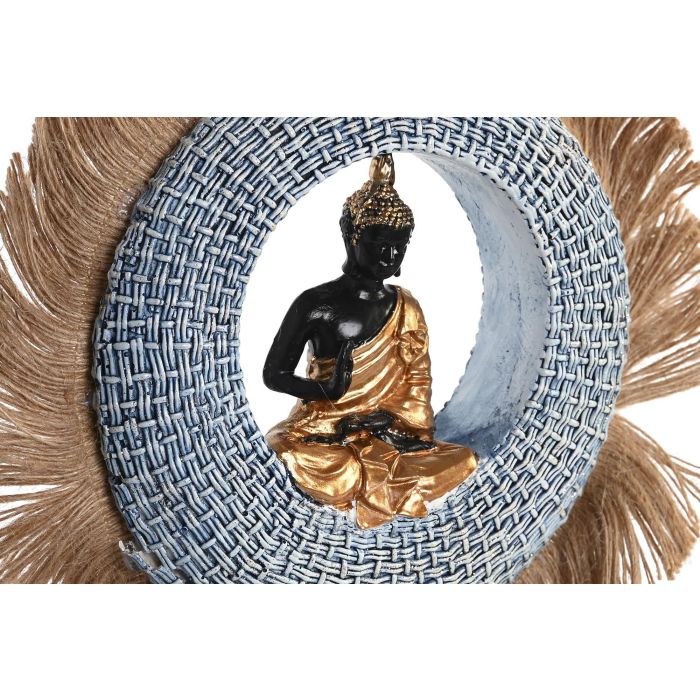 DKD Home Decor Figura Buda Oriental Beige y Azul de Resina y Yute, 6 x 25 x 19 cm (2 Unidades) 1