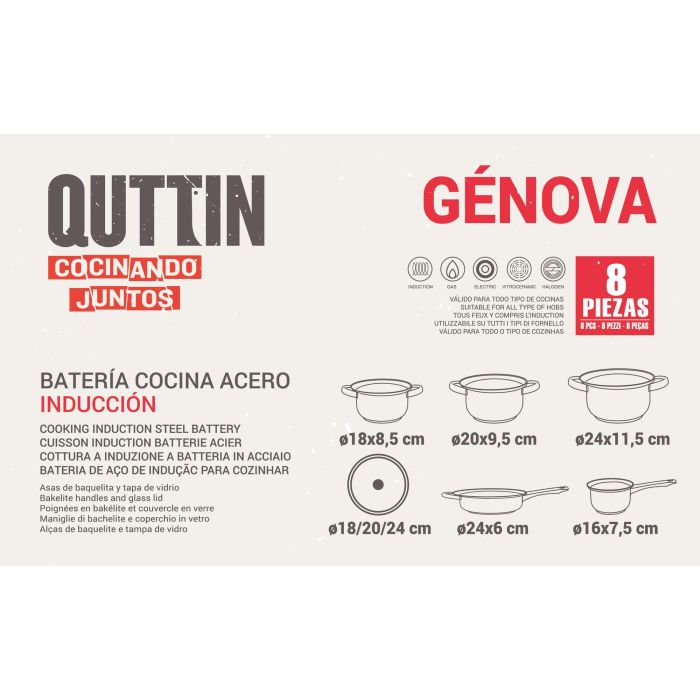 Geno Batería de Cocina 8 Piezas Acero Inoxidable Inducción 2