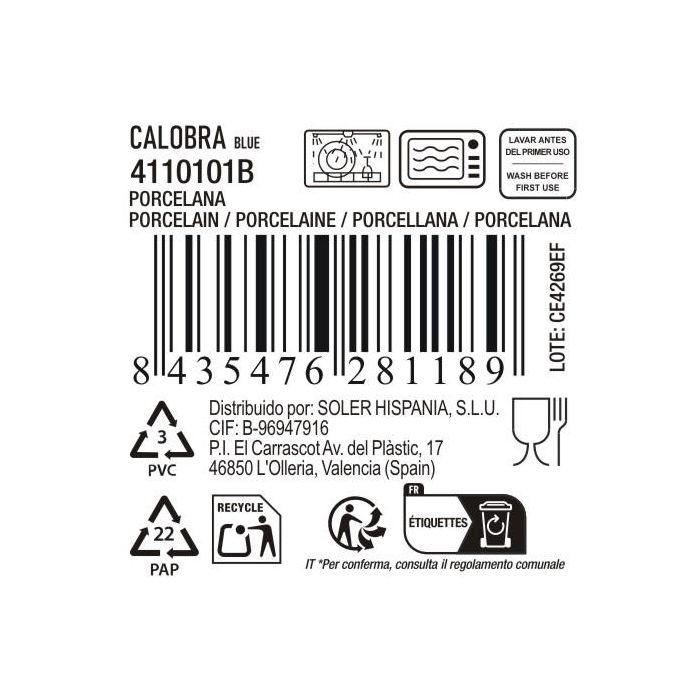 La Mediterranea Plato Llano Calobra Ø26.2 cm Azul (12 Unidades)