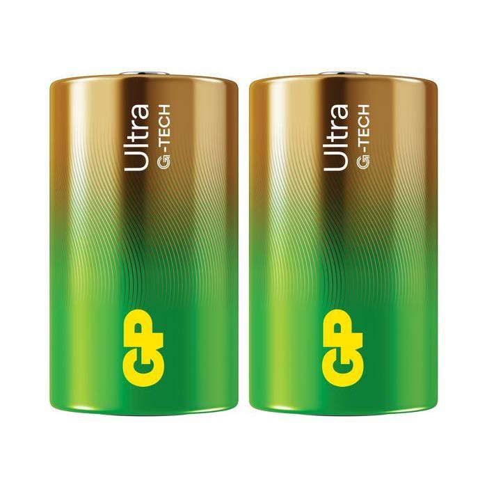 GP 13AU/LR20 GP Ultra Alkaline D-battery con tecnología G-Tech, pack de 2 1