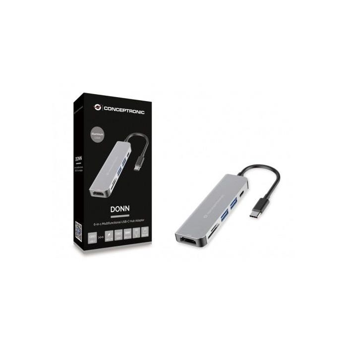 Hub USB Conceptronic 6 en 1 Gris Aluminio 1