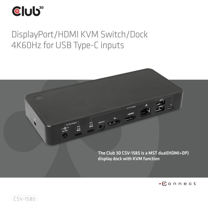 Club3D KVM Switch 4K60Hz 2x USB-C> HDMI/DP/3xUSB/2xUSB-C/LAN Conmutador/Docking Station DisplayPort/HDMI 4K60Hz USB-C Negro 1 Club3D KVM Switch 4K60Hz 2x USB-C> HDMI/DP/3xUSB/2xUSB-C/LAN Conmutador/Docking Station DisplayPort/HDMI 4K60Hz USB-C Negro 1