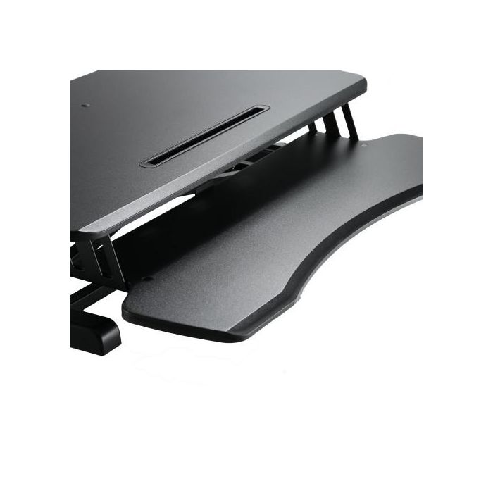 Ewent EW1545 Estación de Trabajo Ajustable Sentado/De Pie con Resorte de Gas, Elevación 11-50.5cm, Superficie 80x40cm, Bandeja Teclado, Soporte Tablet/Móvil, Negro 2