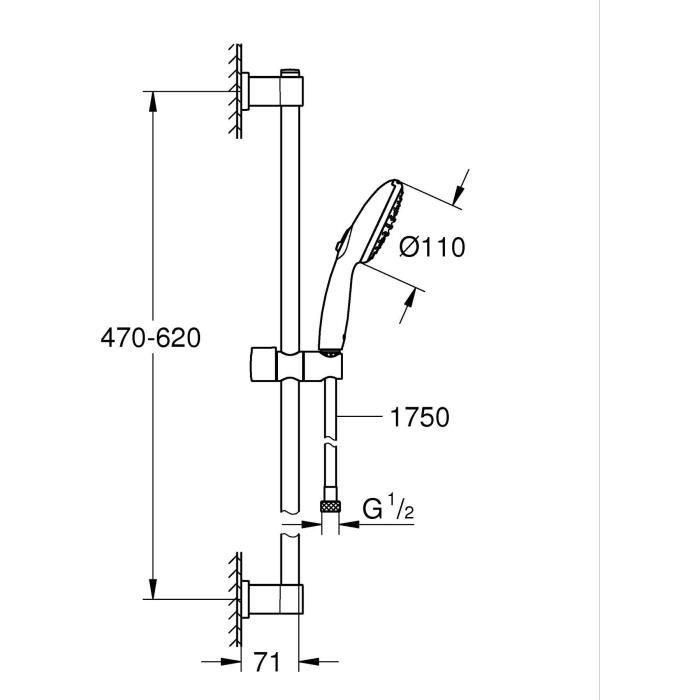 Set de ducha con rociador de 2 chorros, barra de 60 cm y flexo - GROHE Vitalio Start 110 26951001 - Ahorro de agua - Cromo 3