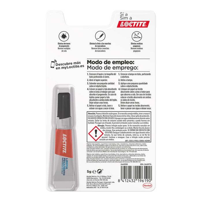 Loctite Limpia Pegamento 5 g - Máxima Eficacia, Práctico y Limpio, Gel, Removedor de Cola 1 Loctite Limpia Pegamento 5 g - Máxima Eficacia, Práctico y Limpio, Gel, Removedor de Cola 1