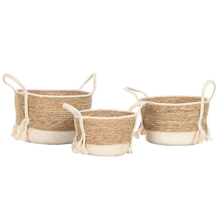 Cesta  DKD Home Decor Crema Natural 25 x 22 x 25 cm Set de 3 (2 Unidades) 3 Cesta  DKD Home Decor Crema Natural 25 x 22 x 25 cm Set de 3 (2 Unidades) 3