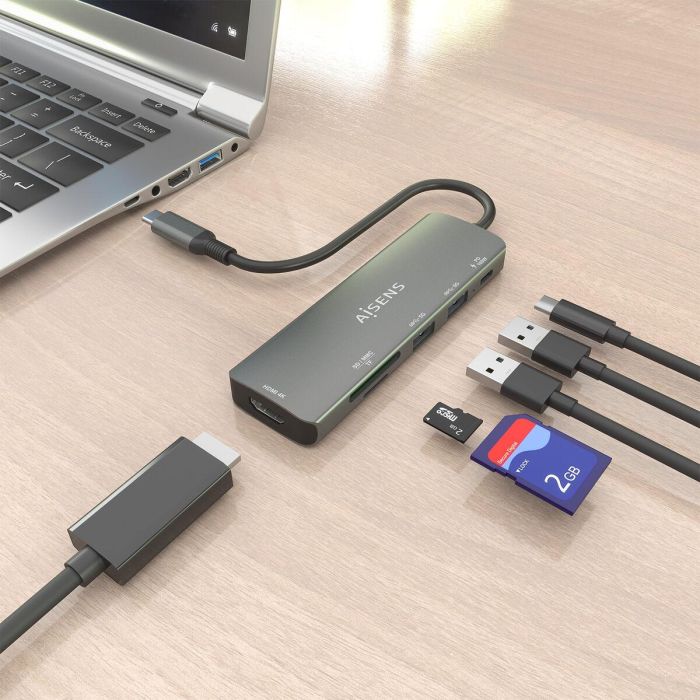 Hub USB Aisens USB-C DOCK 6 EN 1 GRIS Gris 100 W 23 Hub USB Aisens USB-C DOCK 6 EN 1 GRIS Gris 100 W 23