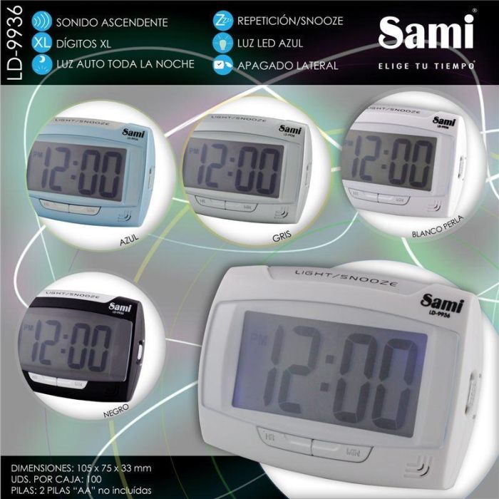 SAMI Despertador Digital XL LCD con Sensor de Luz Automático, Negro