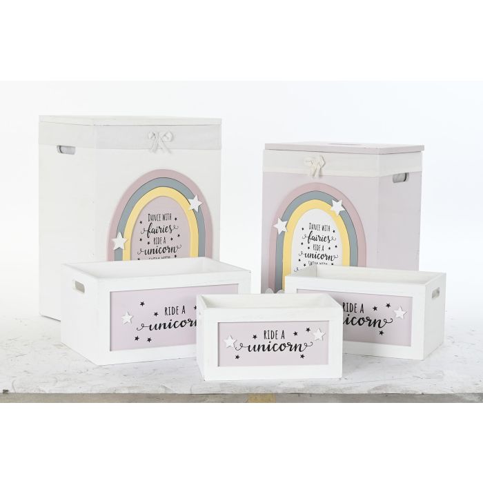 DKD Home Decor Cesta Ropa Kids Blanco Rosa 30 x 55 x 40 cm Set 5