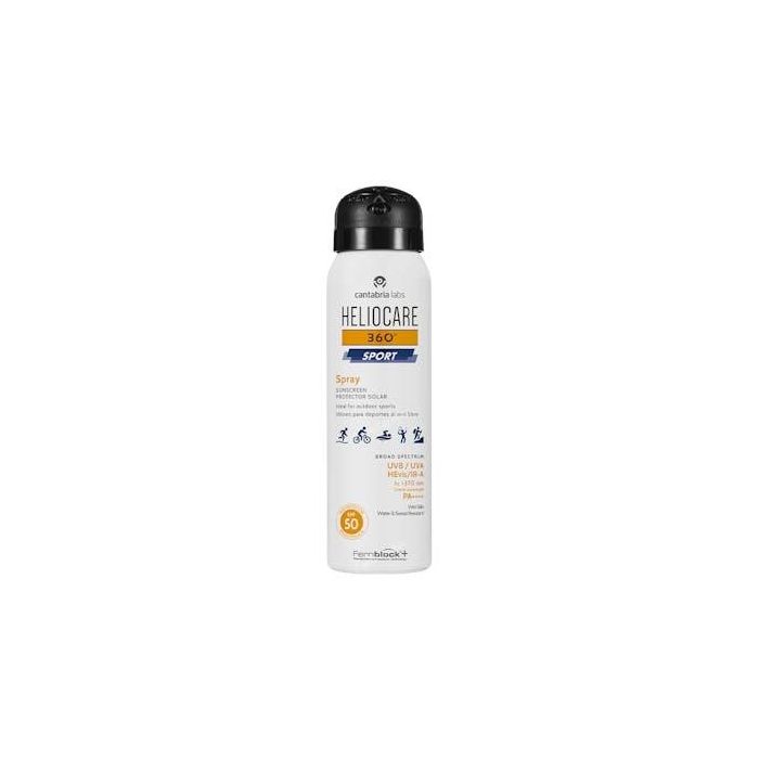 Heliocare 360° SPORT Protector Solar Corporal Spray SPF50 100ml Resistente Agua y Sudor, Piel Húmeda, Refrescante