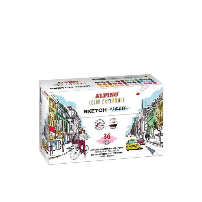 Alpino Rotuladores Sketch Marker Color Experience Doble Punta, 36 Colores, Estuche