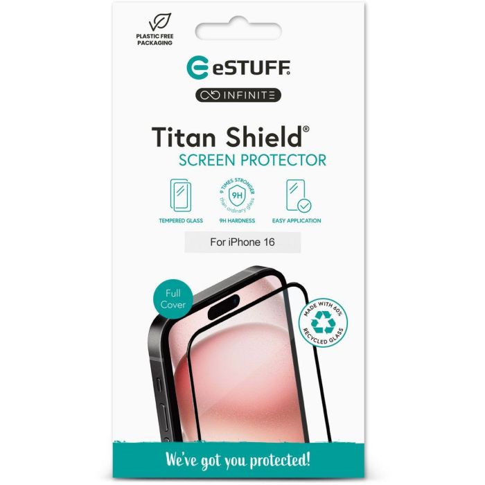 eSTUFF Protector de pantalla completo INFINITE Titan Shield para iPhone 16 - Vidrio templado 9H 60% reciclado 1 eSTUFF Protector de pantalla completo INFINITE Titan Shield para iPhone 16 - Vidrio templado 9H 60% reciclado 1