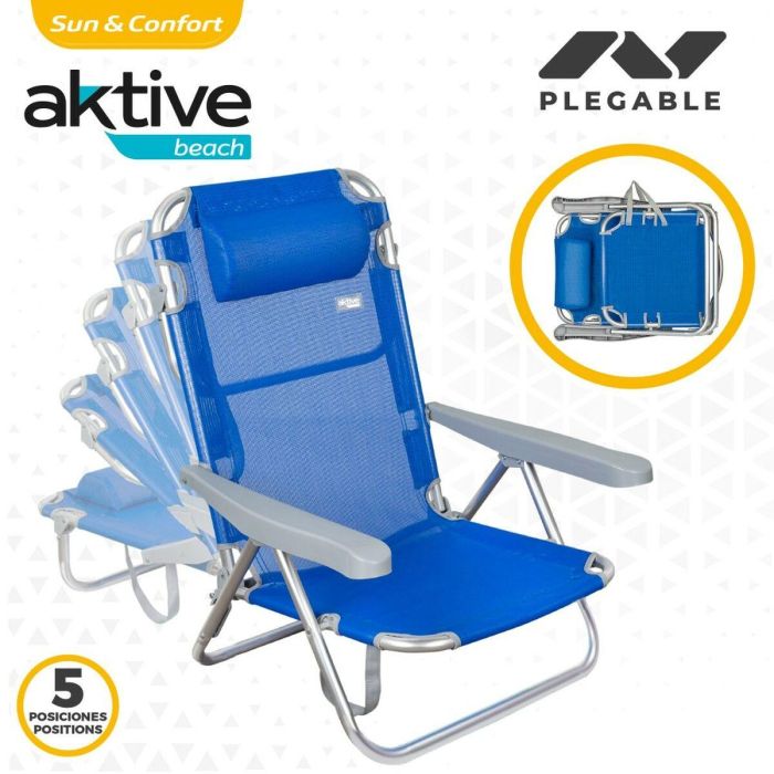 Silla Plegable con Reposacabezas Aktive Gomera Azul 48 x 84 x 46 cm (2 Unidades) 2 Silla Plegable con Reposacabezas Aktive Gomera Azul 48 x 84 x 46 cm (2 Unidades) 2