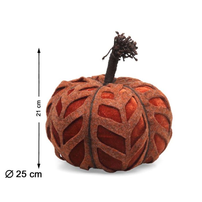 Calabaza Decorativa De Tela Naranja Con Textura De Hojas 25x21 cm, Ideal Otoño Halloween