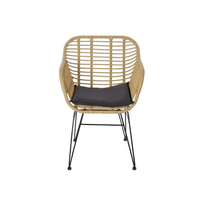 DKD Home Decor Set de 3 Mesas para Terraza y Jardin, 57.5 x 82 x 56 cm, Marron Claro y Negro, con Cojin y Desmontable, Material: Metal, Ratan, Poliester, Cristal