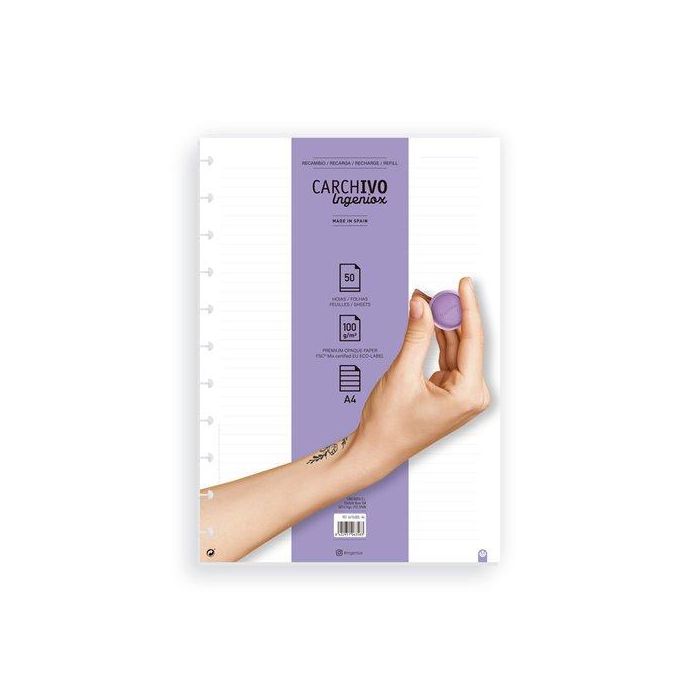 Carchivo Recambio Cuaderno Ingeniox A4 50 Hojas Extraíbles 100gr Pautado 7mm