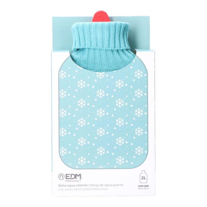 Edm Bolsa de agua caliente modelo azul copos blancos 2 l con funda de lana 1 Edm Bolsa de agua caliente modelo azul copos blancos 2 l con funda de lana 1