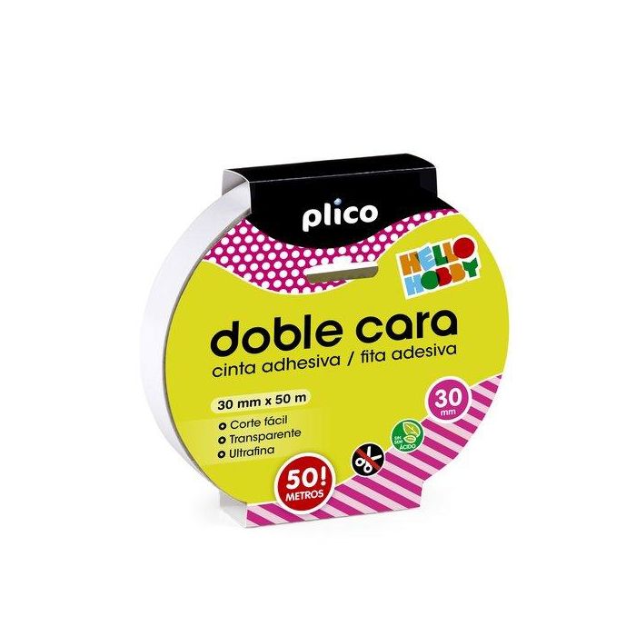 Plico Cinta Adhesiva Doble Cara Transparente 50m x 30mm para Goma EVA, Cartón, Papel, Textiles y Scrapbooking. Ideal Manualidades.