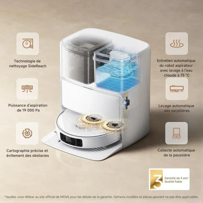Mova P50 Ultra Robot Aspirador con Base de Carga 19.000 Pa Limpieza de Esquinas y Bordes