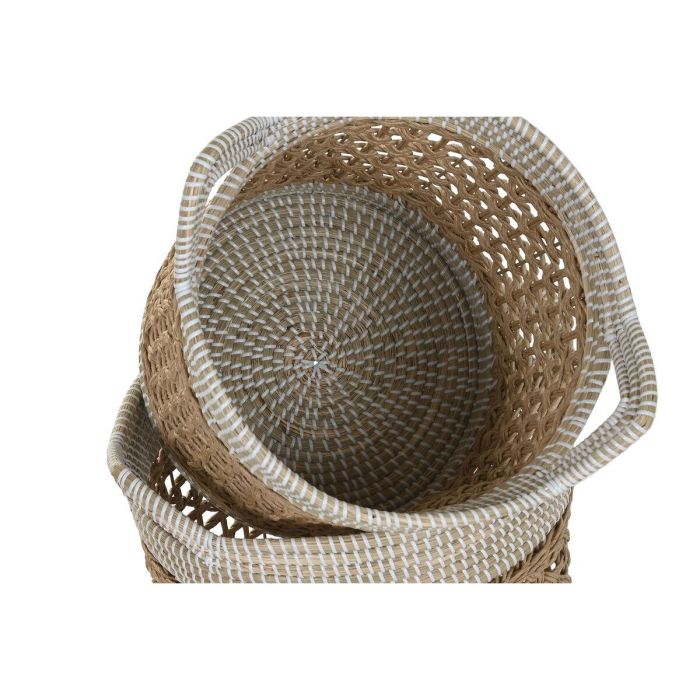 DKD Home Decor Cesta Boho Hecha a Mano de Seagrass y Papel Natural y Blanco, Set de 2 Cestas Decorativas 38x44x44 cm 1 DKD Home Decor Cesta Boho Hecha a Mano de Seagrass y Papel Natural y Blanco, Set de 2 Cestas Decorativas 38x44x44 cm 1