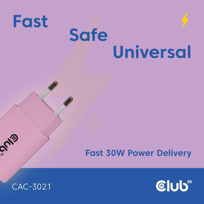 Club3D Lifestyle Ladegerät USB-C 30Watt. 2Stk pink retail 2 Club3D Lifestyle Ladegerät USB-C 30Watt. 2Stk pink retail 2