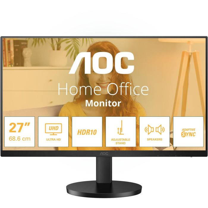 AOC U27B3AF Monitor Profesional 27" 4K UHD IPS, 60Hz, 4ms GTG, Altura Ajustable, HDR10, Adaptive Sync, Altavoces, Sin Marco, Negro