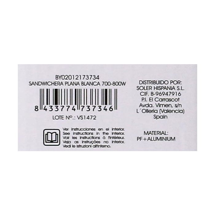 Basic Home Sandwichera Plana Blanca 700-800 W, 21.8 x 21.5 x 6.5 cm (4 Unidades)