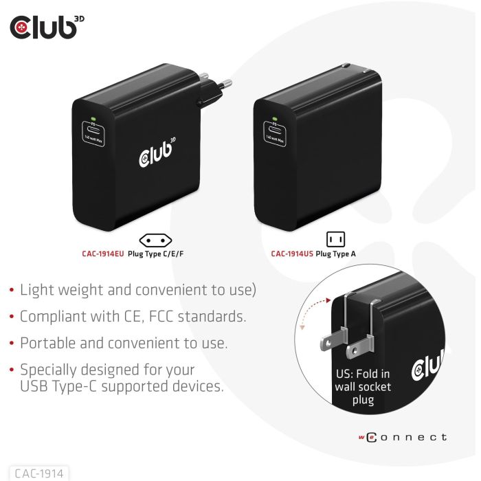 Club3D Ladegerät 1xUSB Typ C PD 140W. GaN retail 13