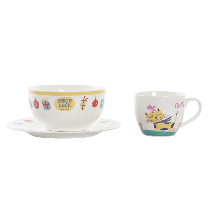Vajilla Kids DKD Home Decor Multicolor Blanco 19 x 2 x 19 cm Set de 3 (4 Unidades) 3 Vajilla Kids DKD Home Decor Multicolor Blanco 19 x 2 x 19 cm Set de 3 (4 Unidades) 3