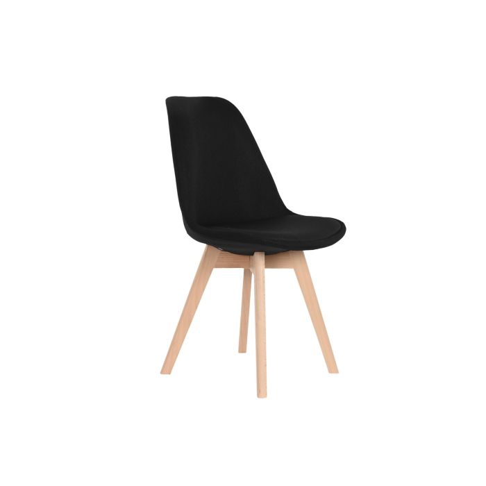 DKD Home Decor Silla Scandi Acolchada de Poliéster y Haya Negro 56x83x48 cm Altura Asiento 47cm Desmontable Peso Máx. 120kg