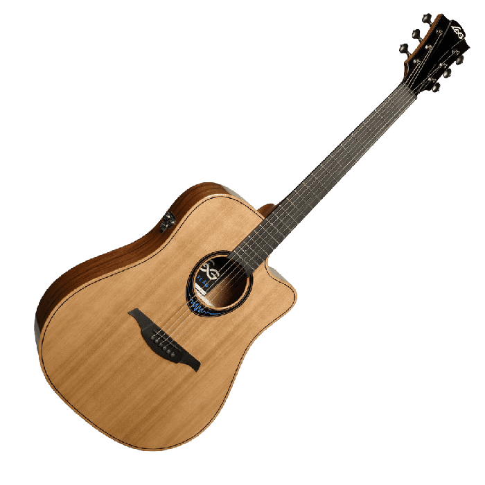 LAG Guitarra Acústica Electroacústica Dreadnought Cutaway Blue Wave 2, Tapa Cedro Rojo Macizo, Fondo y Aros Palisandro Santos, Acabado Brillante 2