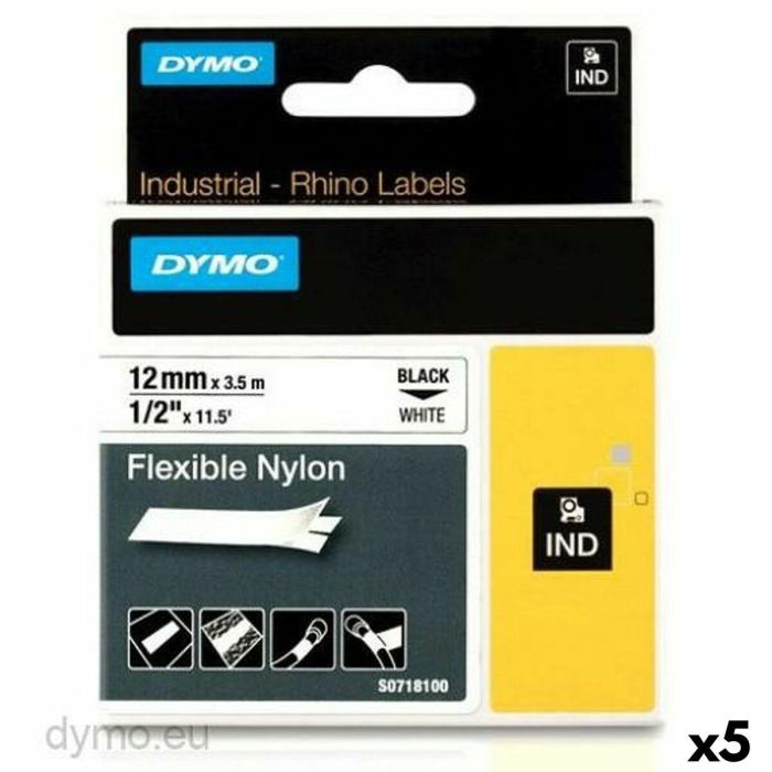 Cinta Laminada para Rotuladoras Rhino Dymo ID1-12 12 x 3,5 mm Negro Blanco Autoadhesivas (5 Unidades)