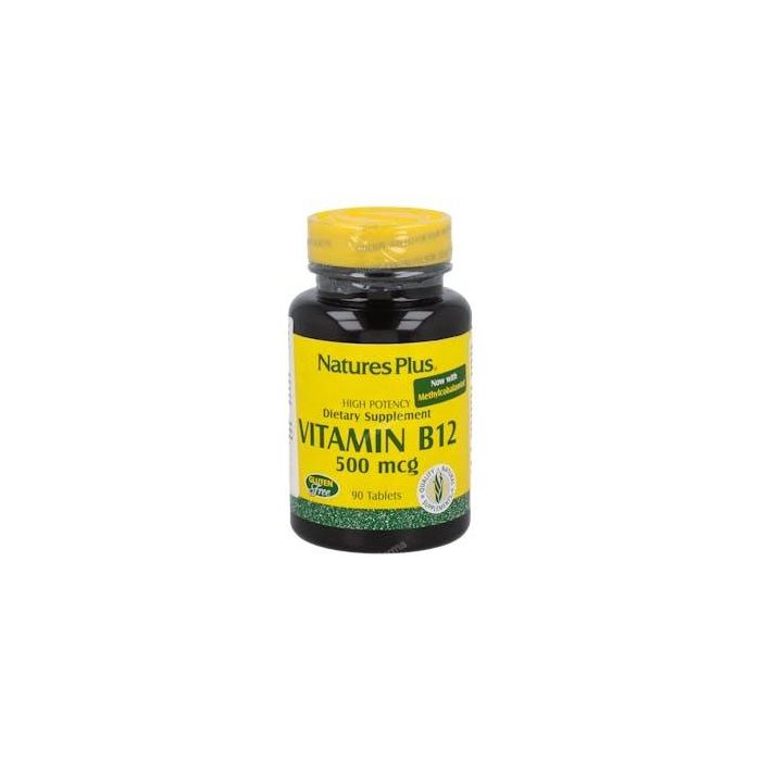 Natures Plus Vitamina B12 Metilcobalamina 500 mcg, Apto para Vegetarianos, Suplemento Alimenticio, 90 Comprimidos