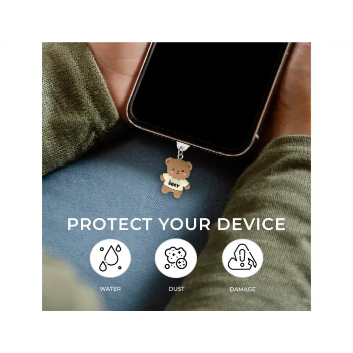 Wondee Charm Protector para Puertos USB-C/Lightning Funny Bear - Accesorio Decorativo y Protector de Polvo para Móvil 30x10x20 mm