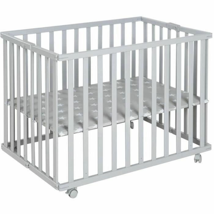 Roba ROB4005317315416 Parque infantil plegable Little Stars 75x100 cm Altura regulable Madera lacada gris topo con estrellas y ruedas freno 5