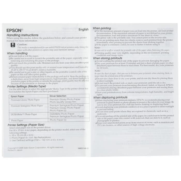 EPSON Paquete de 1 papel fotográfico brillante premium S042154 - 130x180 mm - 30 hojas - 255 g / m2 1 EPSON Paquete de 1 papel fotográfico brillante premium S042154 - 130x180 mm - 30 hojas - 255 g / m2 1