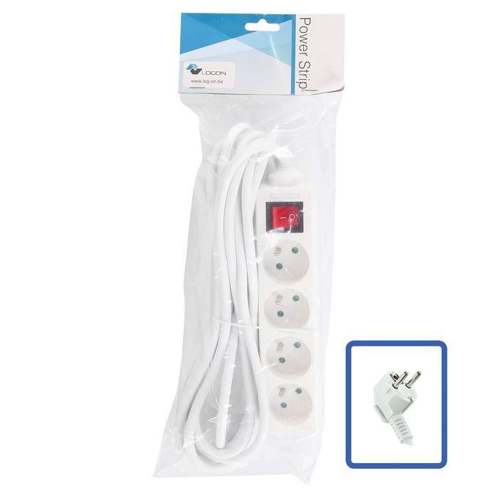 LOGON PROFESSIONAL LPS070 Regleta 4 Tomas con Interruptor ON/OFF, Blanco, Cable 5m, 16A / 3500W