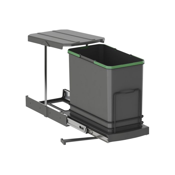 Emuca Contenedor de reciclaje para fijación inferior y extracción manual/automática en mueble de cocina Recycle 24 litros, Plástico gris antracita 0 Emuca Contenedor de reciclaje para fijación inferior y extracción manual/automática en mueble de cocina Recycle 24 litros, Plástico gris antracita 0