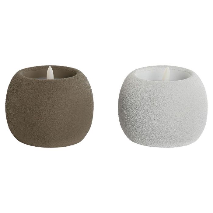 DKD Home Decor Vela LED Decorativa Estilo Urban Blanco Marrón de Cera y Cemento, Medidas 9.5 x 9.5 x 9.5 cm (Pack 2 Unidades) 2