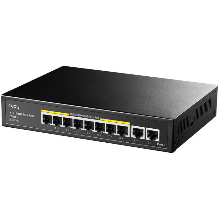 Cudy GS1010PE Switch Gigabit Ethernet PoE+ con 10 Puertos (8 PoE+), Montaje en Rack/Pared, Plug & Play, Sin Ventilador 1