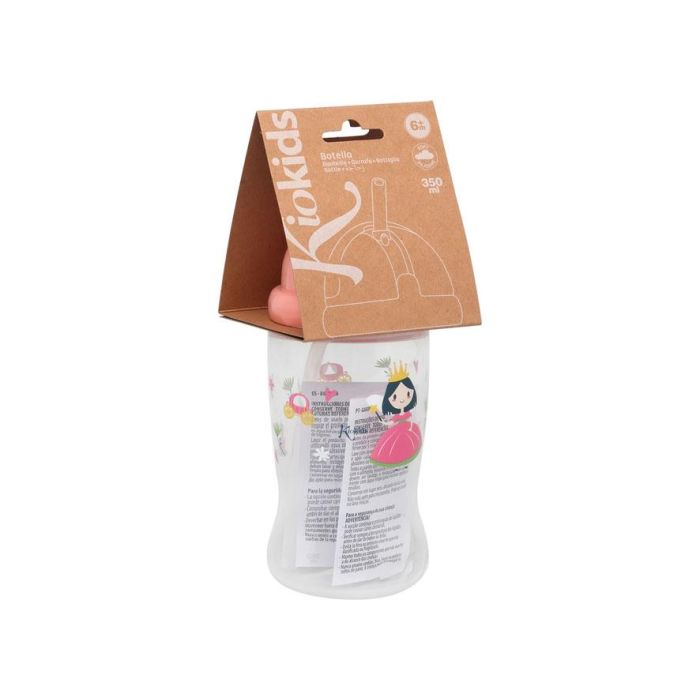 KioKids Botella con Pajita para Bebé 350ml Rosa +6 Meses Silicona Antiahogo Fácil Apertura Higiénica Libre BPA 4