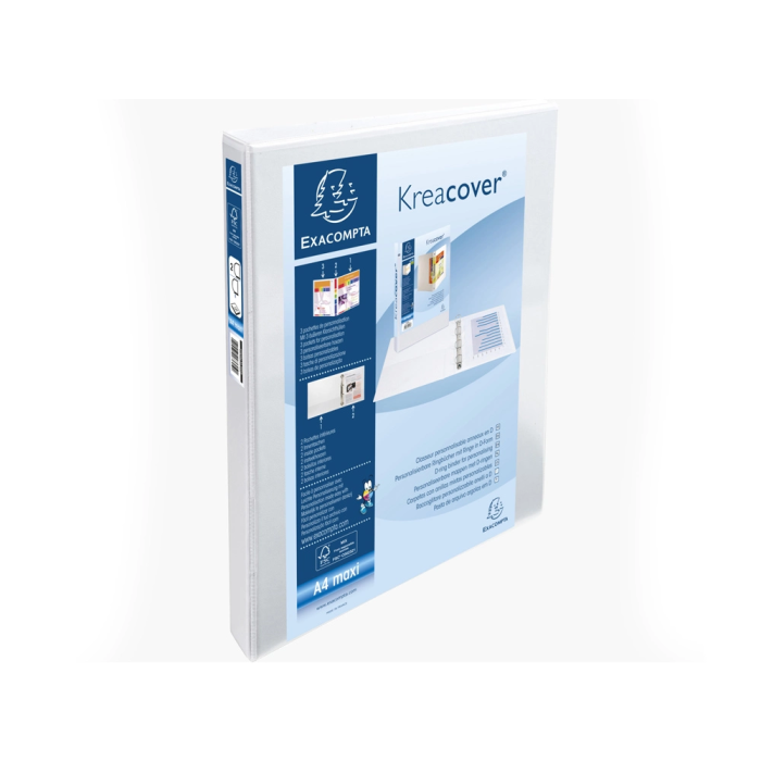 Exacompta Carpeta Canguro 2 Anillas 16 mm DIN A4+ Polipropileno Personalizable 3 Bolsillos Blanco 1