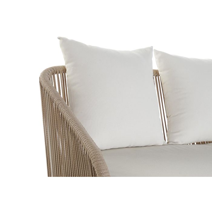 DKD Home Decor Sofá Terraza y Jardín Set de 4 Blanco Beige Aluminio Poliéster Cuerda 151.5 x 72 x 70 cm