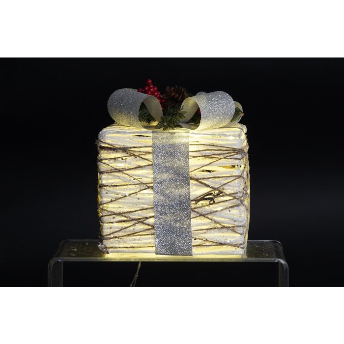 DKD Home Decor Set 3 Regalos Navidad Modernos con LED, Blanco Plateado, de Ratán, Funciona con 3 Pilas AA, 25x28x25 cm 1 DKD Home Decor Set 3 Regalos Navidad Modernos con LED, Blanco Plateado, de Ratán, Funciona con 3 Pilas AA, 25x28x25 cm 1