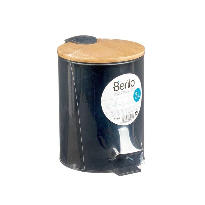 Berilo Papelera de Metal con Tapa de Bambú Negra 3 L - 22.5x23.5x17 cm (4 Unidades) 2