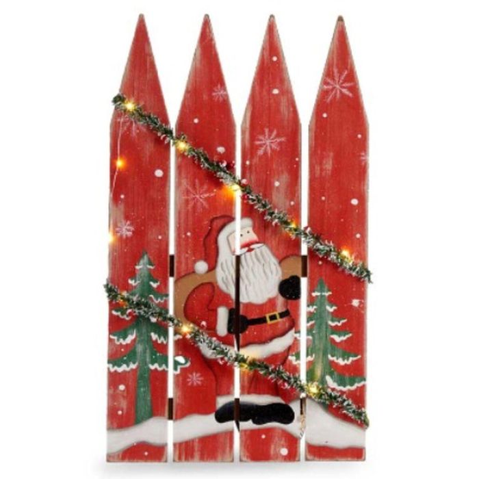 Decoración Colgante Cartel Papá Noel Luz LED Rojo Plástico Madera MDF 34,7 x 4 x 60 cm (6 Unidades) 1