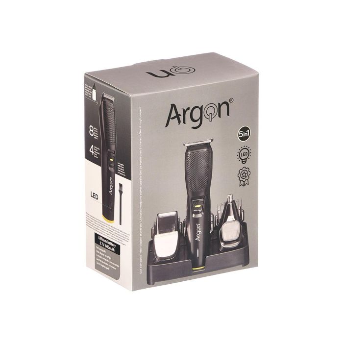 Argon Set Cortapelo Eléctrico Profesional con 12 Accesorios, Soporte, Batería 600mAh USB-C, Negro. Dimensiones 15.6x4.2x3.9 cm (Set de 6) 2