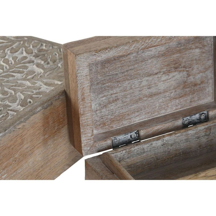 DKD Home Decor Joyero Indio Floral de Madera de Mango Blanco Natural 13 x 7 x 18 cm, Set de 2 Piezas 2